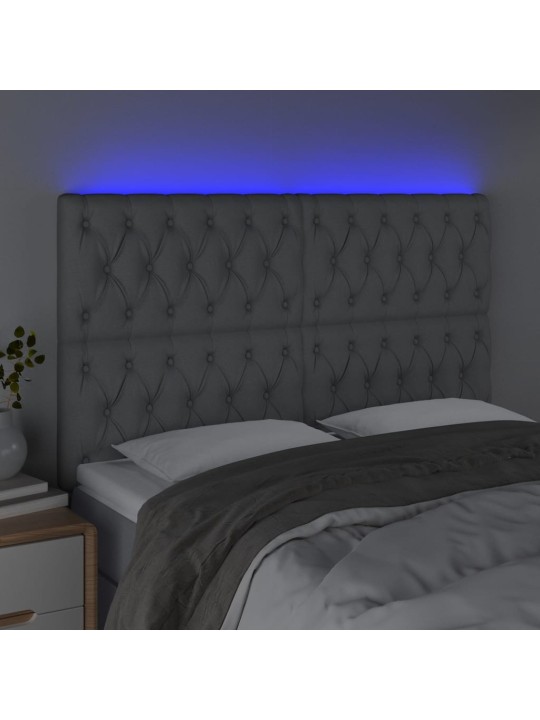 Gultas galvgalis ar LED, 160x7x118/128 cm, gaiši pelēks audums