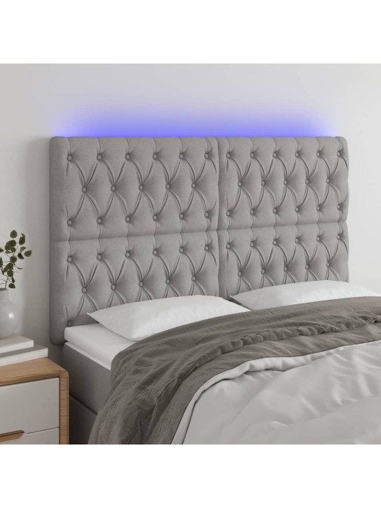 Gultas galvgalis ar LED, 160x7x118/128 cm, gaiši pelēks audums