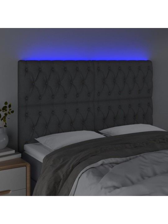 Gultas galvgalis ar LED, 160x7x118/128 cm, tumši pelēks audums