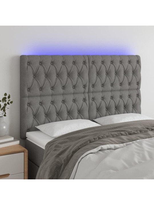 Gultas galvgalis ar LED, 160x7x118/128 cm, tumši pelēks audums