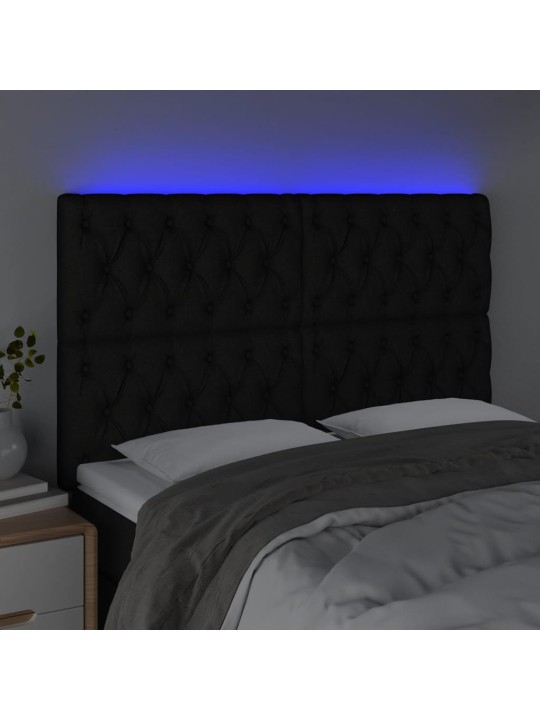 Gultas galvgalis ar LED, 160x7x118/128 cm, melns audums