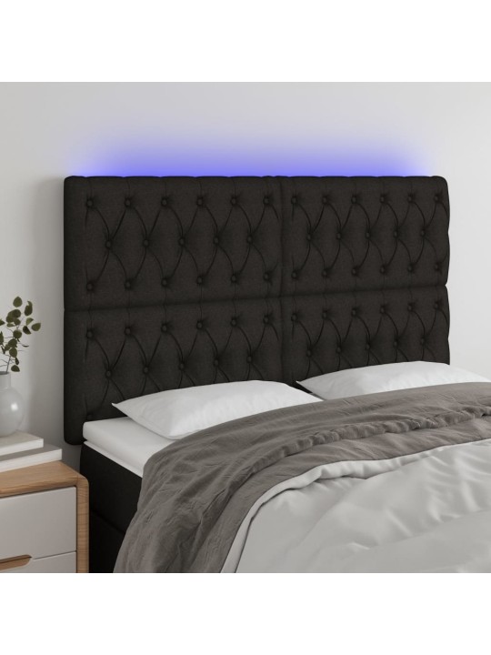 Gultas galvgalis ar LED, 160x7x118/128 cm, melns audums