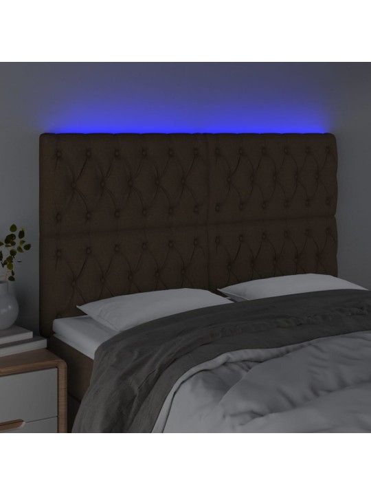 Gultas galvgalis ar LED, 160x7x118/128 cm, tumši brūns audums