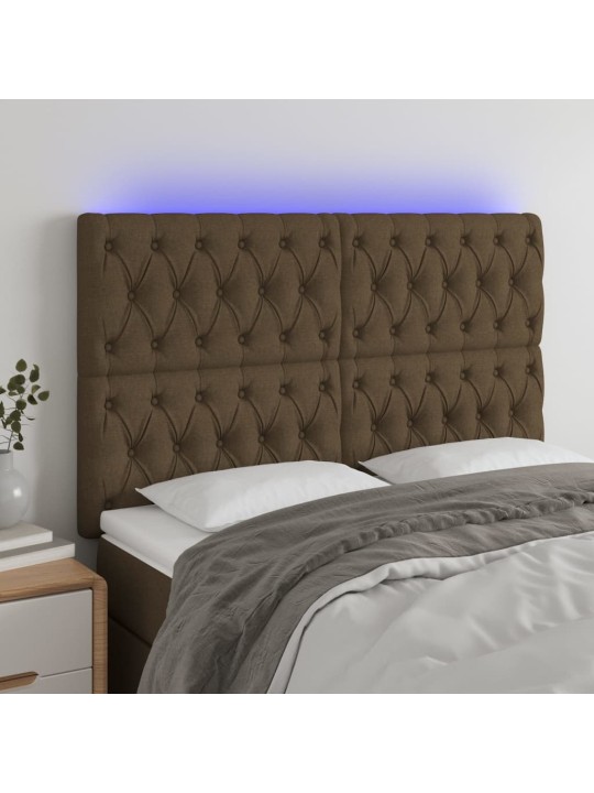 Gultas galvgalis ar LED, 160x7x118/128 cm, tumši brūns audums