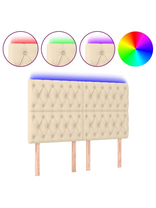 Gultas galvgalis ar LED, 160x7x118/128 cm, krēmkrāsas audums