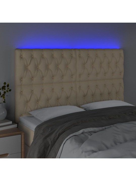 Gultas galvgalis ar LED, 160x7x118/128 cm, krēmkrāsas audums