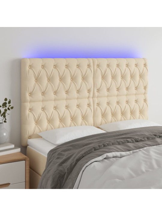 Gultas galvgalis ar LED, 160x7x118/128 cm, krēmkrāsas audums