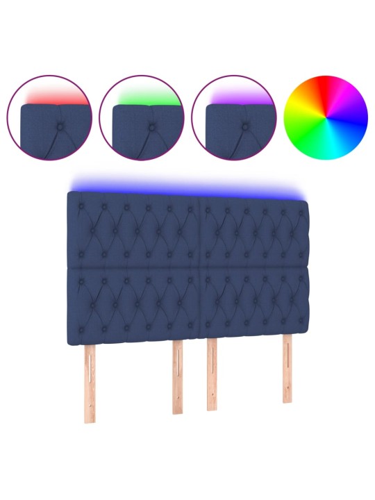 Gultas galvgalis ar LED, 160x7x118/128 cm, zils audums