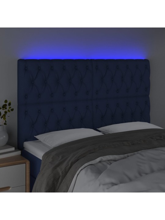 Gultas galvgalis ar LED, 160x7x118/128 cm, zils audums