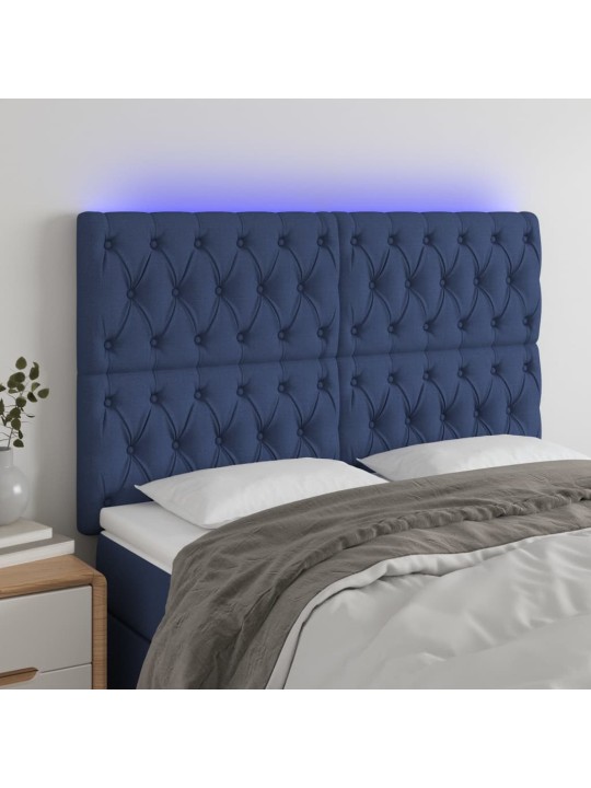 Gultas galvgalis ar LED, 160x7x118/128 cm, zils audums