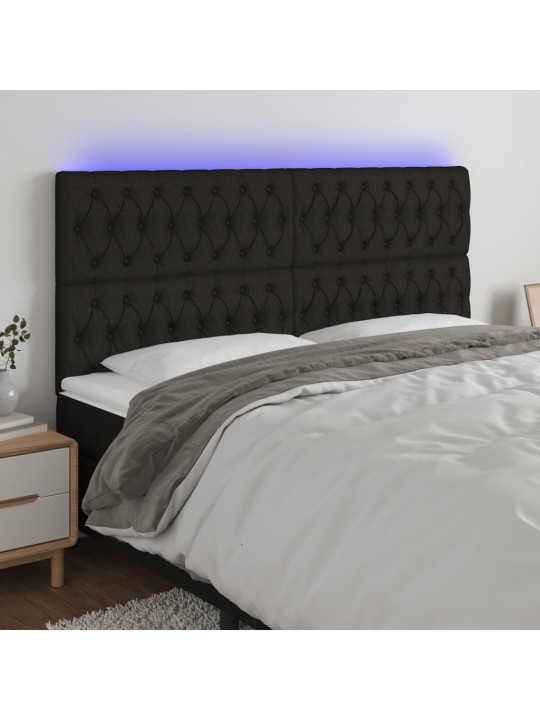 Gultas galvgalis ar LED, 180x7x118/128 cm, melns audums