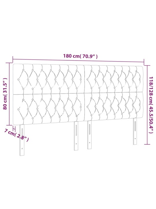 Gultas galvgalis ar LED, 180x7x118/128 cm, pelēkbrūns audums