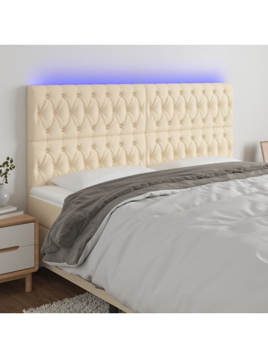 Gultas galvgalis ar LED, 180x7x118/128 cm, krēmkrāsas audums