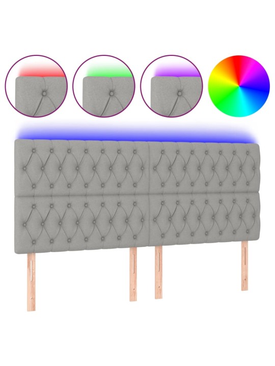Gultas galvgalis ar led, 200x7x118/128 cm, gaiši pelēks audums