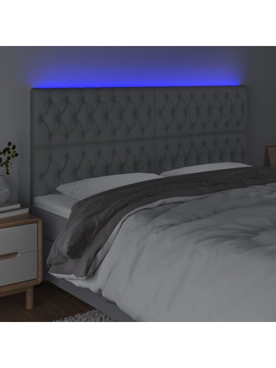 Gultas galvgalis ar led, 200x7x118/128 cm, gaiši pelēks audums