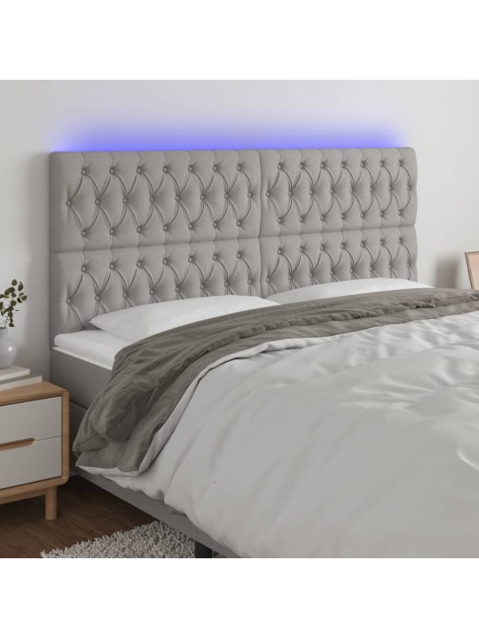 Gultas galvgalis ar led, 200x7x118/128 cm, gaiši pelēks audums