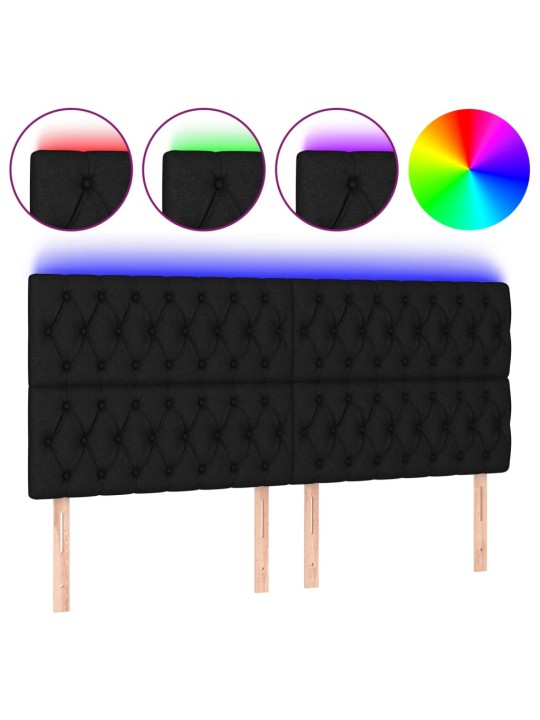 Gultas galvgalis ar led, 200x7x118/128 cm, melns audums