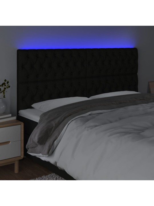 Gultas galvgalis ar led, 200x7x118/128 cm, melns audums