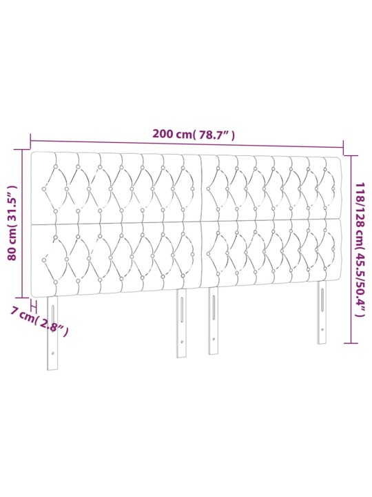 Gultas galvgalis ar led, 200x7x118/128 cm, pelēkbrūns audums