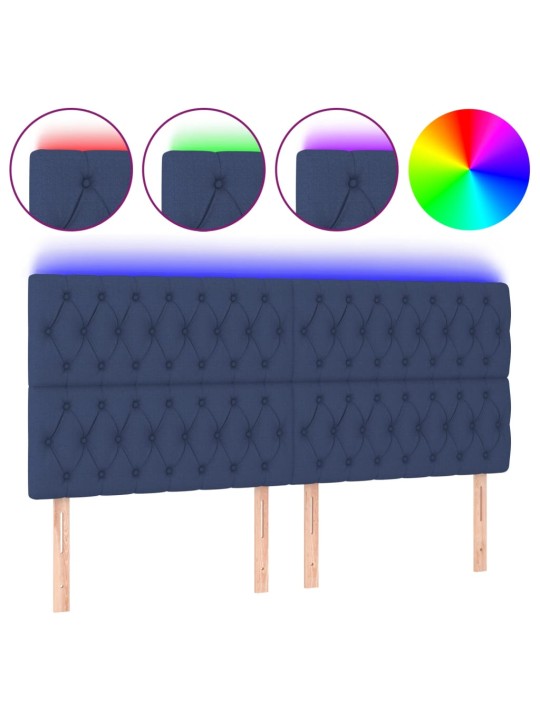 Gultas galvgalis ar led, 200x7x118/128 cm, zils audums