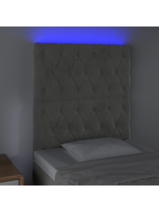 Gultas galvgalis ar led, 80x7x118/128 cm, gaiši pelēks samts