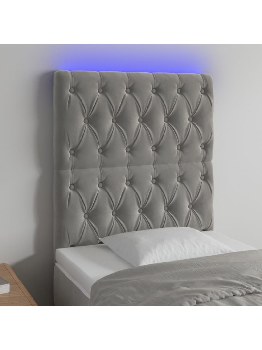 Gultas galvgalis ar led, 80x7x118/128 cm, gaiši pelēks samts