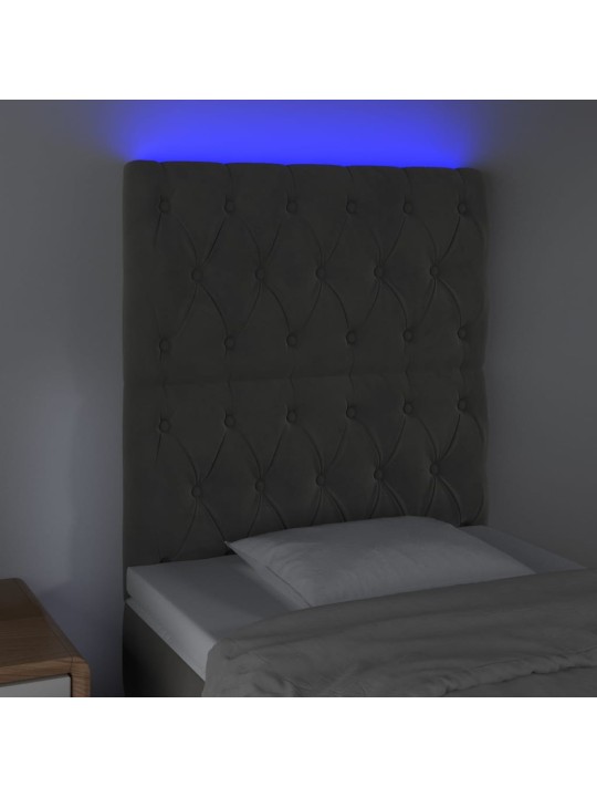 Gultas galvgalis ar led, 80x7x118/128 cm, tumši pelēks samts