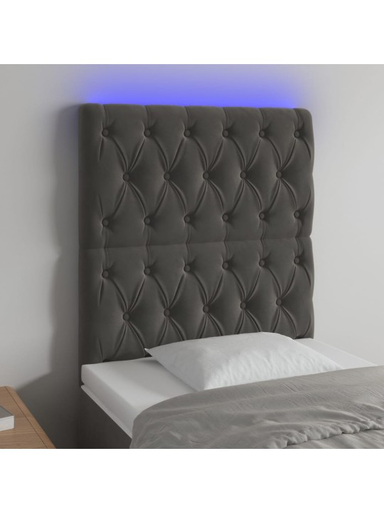 Gultas galvgalis ar led, 80x7x118/128 cm, tumši pelēks samts