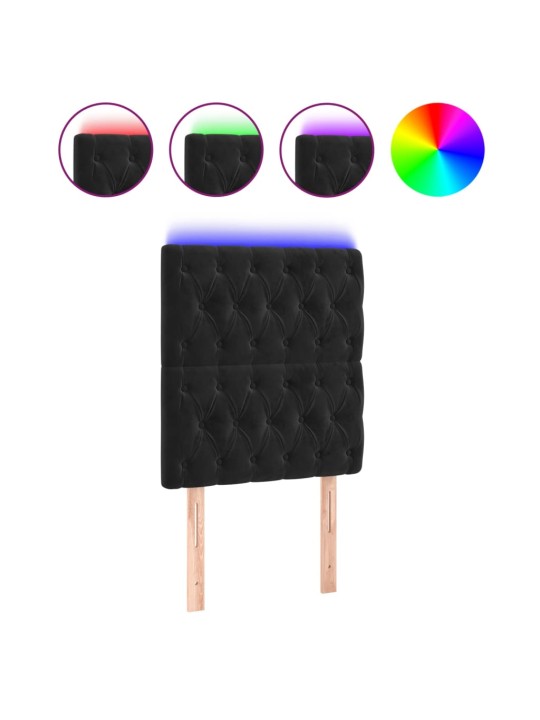 Gultas galvgalis ar led, 80x7x118/128 cm, melns samts