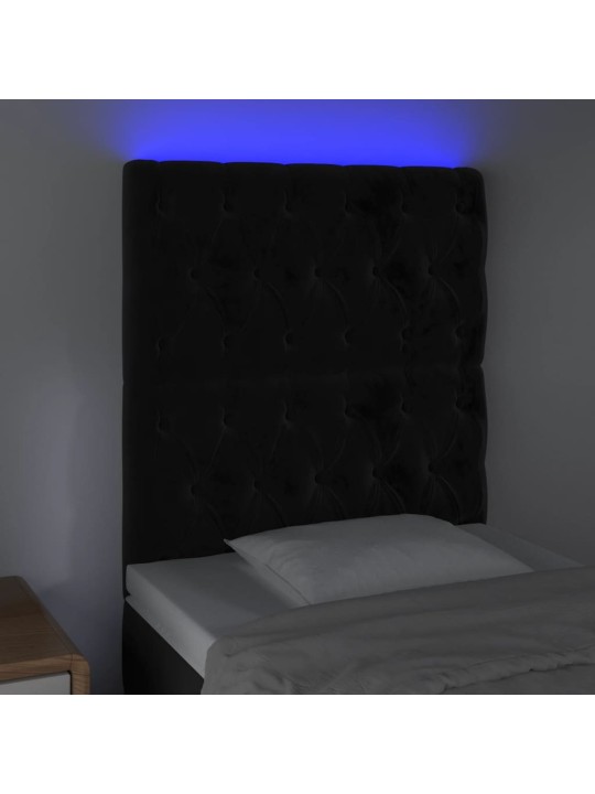 Gultas galvgalis ar led, 80x7x118/128 cm, melns samts