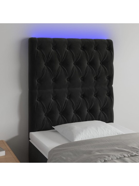 Gultas galvgalis ar led, 80x7x118/128 cm, melns samts