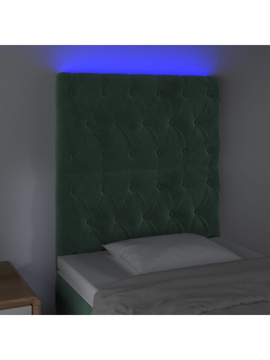 Gultas galvgalis ar LED, 80x7x118/128 cm, tumši zaļš samts