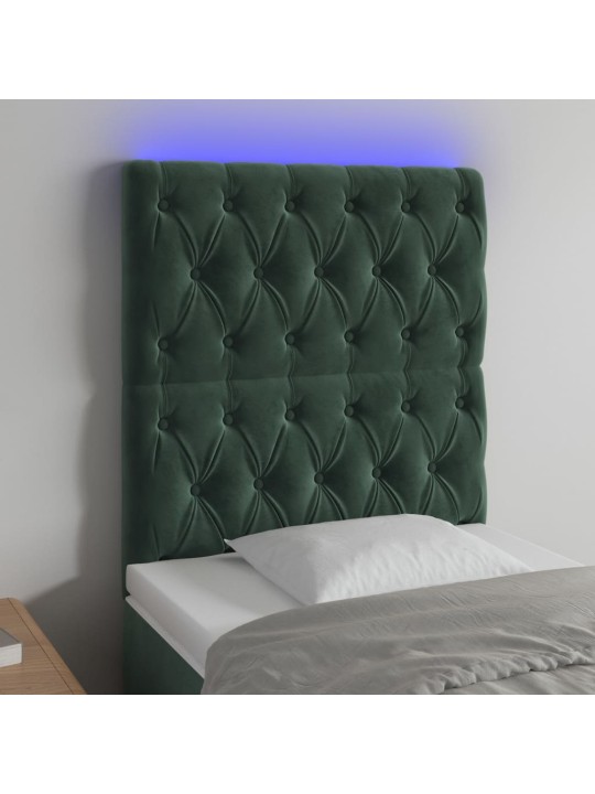 Gultas galvgalis ar LED, 80x7x118/128 cm, tumši zaļš samts