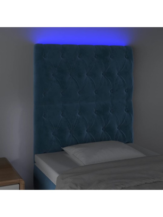 Gultas galvgalis ar led, 80x7x118/128 cm, tumši zils samts