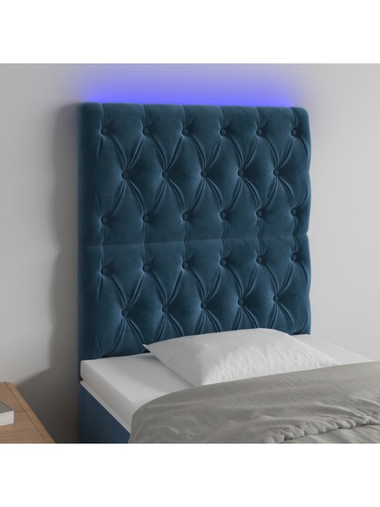 Gultas galvgalis ar led, 80x7x118/128 cm, tumši zils samts