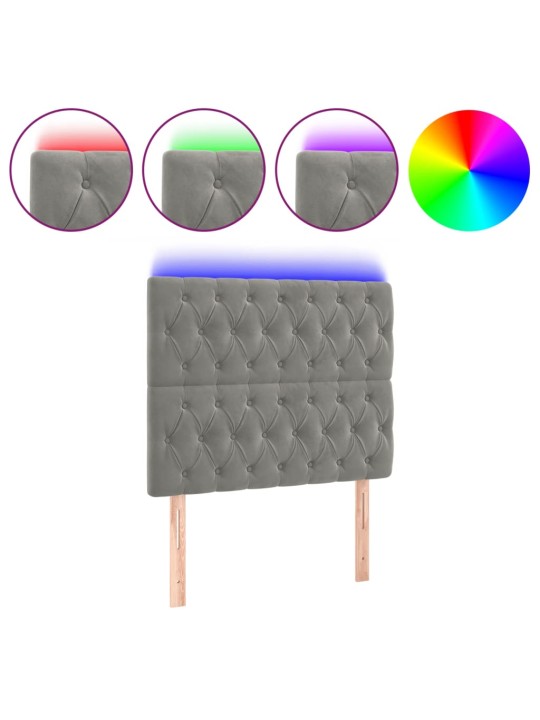 Gultas galvgalis ar led, 90x7x118/128 cm, gaiši pelēks samts