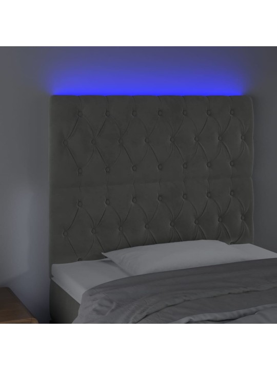 Gultas galvgalis ar led, 90x7x118/128 cm, gaiši pelēks samts