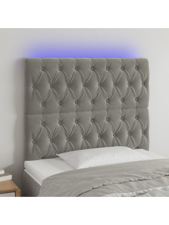 Gultas galvgalis ar led, 90x7x118/128 cm, gaiši pelēks samts