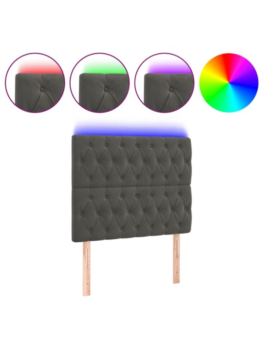 Gultas galvgalis ar led, 90x7x118/128 cm, tumši pelēks samts