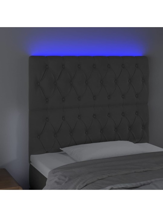Gultas galvgalis ar led, 90x7x118/128 cm, tumši pelēks samts