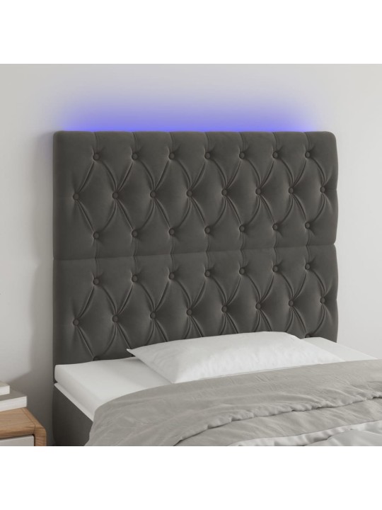 Gultas galvgalis ar led, 90x7x118/128 cm, tumši pelēks samts