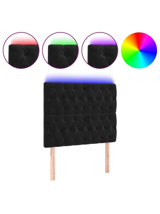 Gultas galvgalis ar led, 90x7x118/128 cm, melns samts