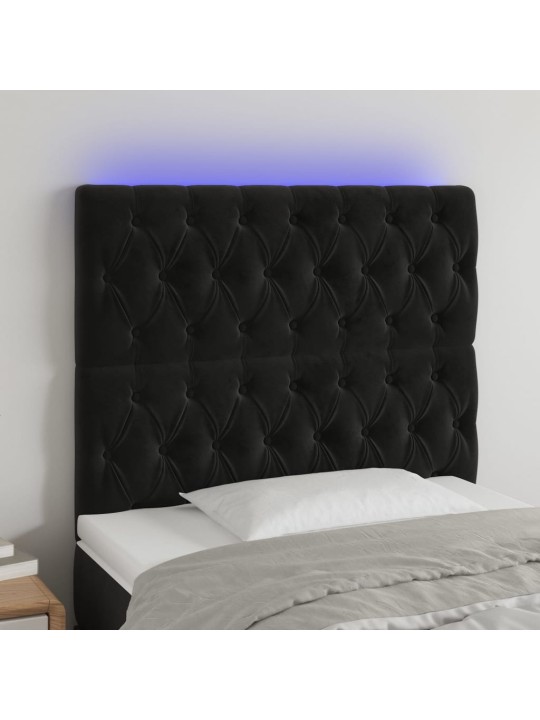 Gultas galvgalis ar led, 90x7x118/128 cm, melns samts