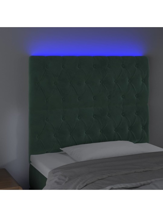 Gultas galvgalis ar led, 90x7x118/128 cm, tumši zaļš samts