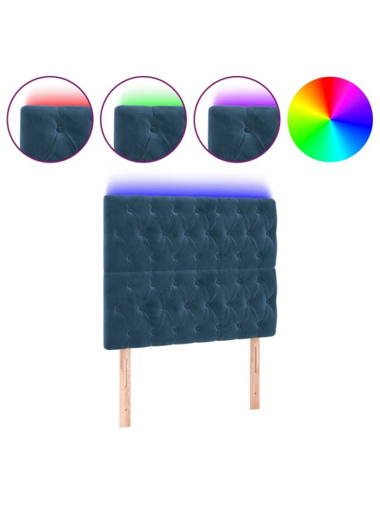 Gultas galvgalis ar led, 90x7x118/128 cm, tumši zils samts
