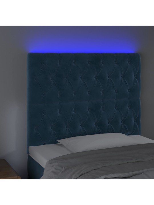 Gultas galvgalis ar led, 90x7x118/128 cm, tumši zils samts