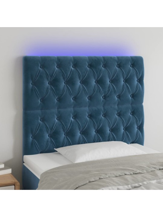 Gultas galvgalis ar led, 90x7x118/128 cm, tumši zils samts