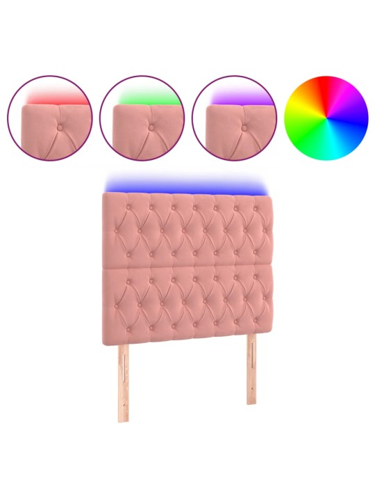 Gultas galvgalis ar led, 90x7x118/128 cm, rozā samts