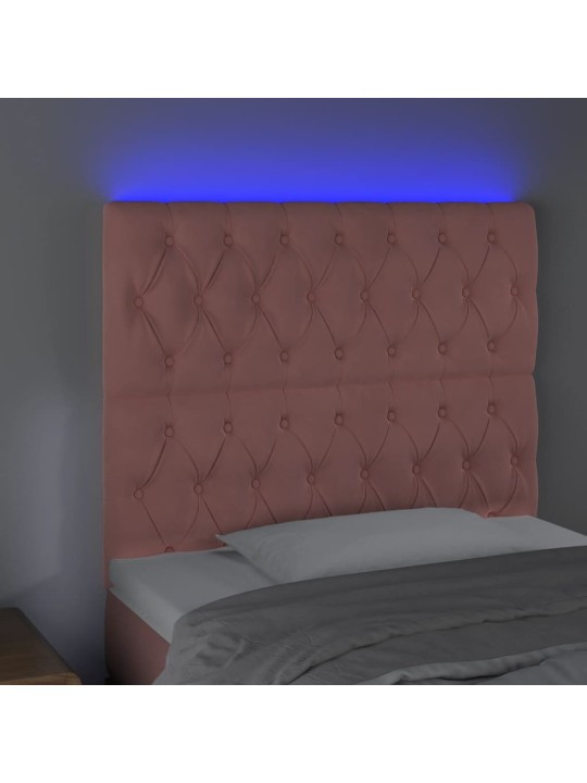 Gultas galvgalis ar led, 90x7x118/128 cm, rozā samts