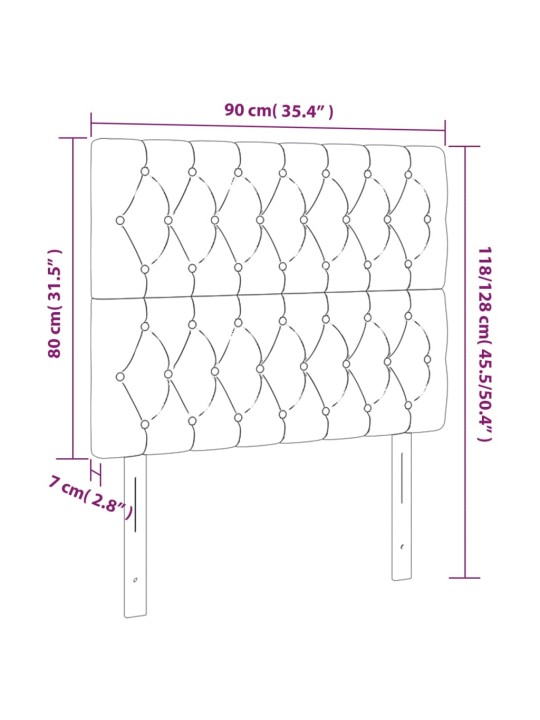 Gultas galvgalis ar led, 90x7x118/128 cm, rozā samts